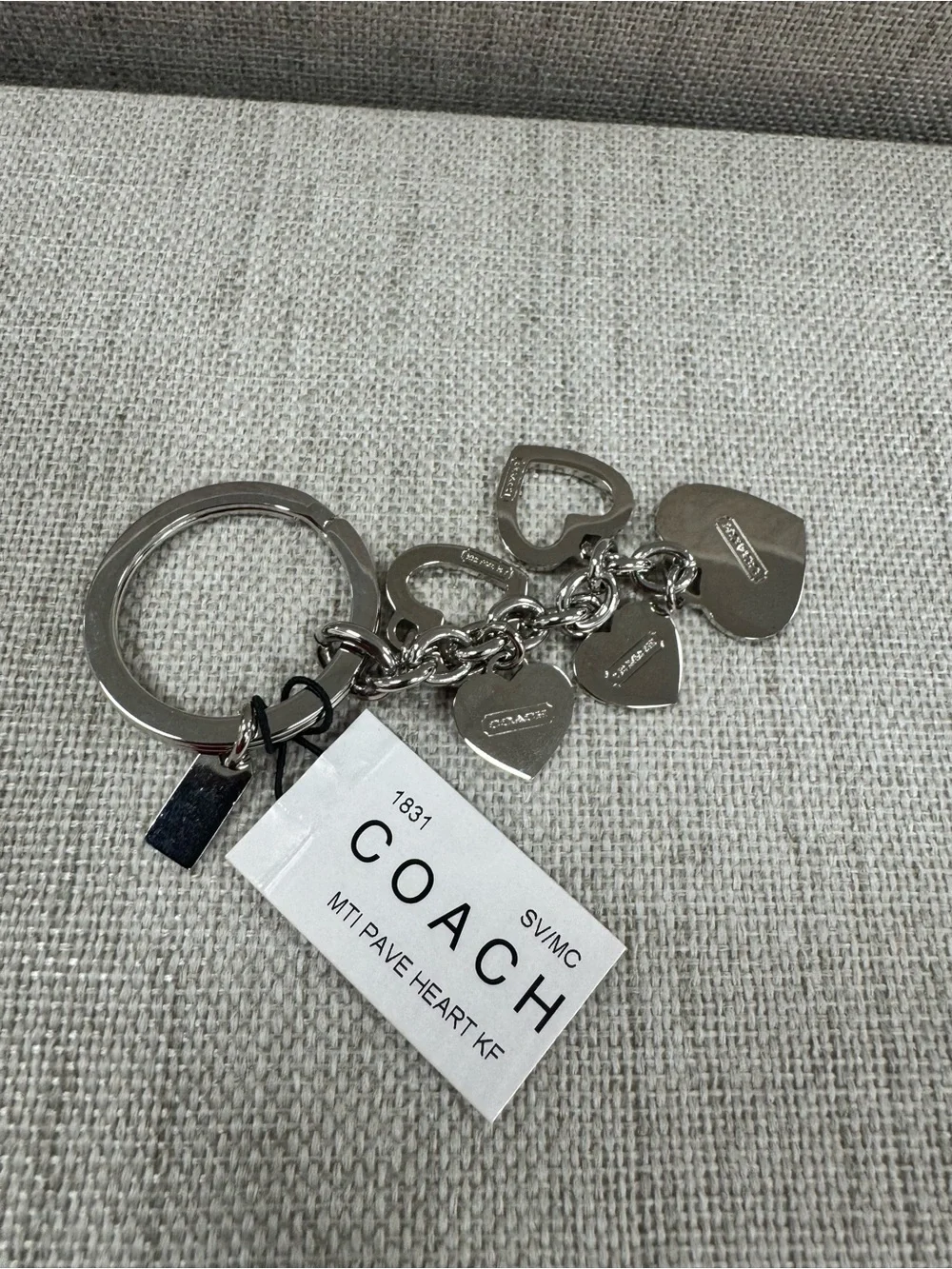 Coach Silver-tone Keychain with Lavender Heart Charm